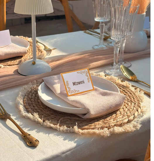 Lobola luncheon — nude & cream themed setup