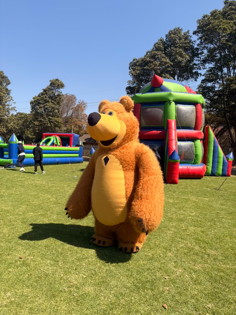 Mascot and inflatable party setup