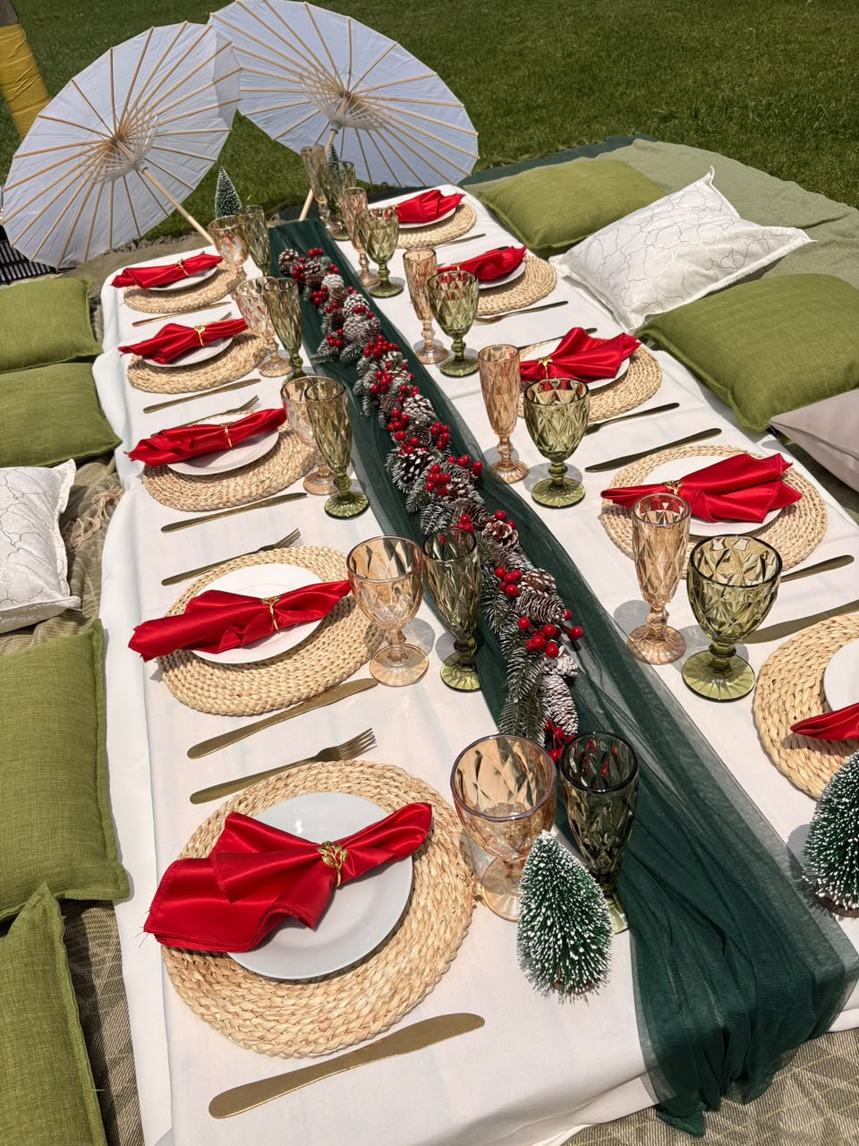 A cozy festive picnic setup
